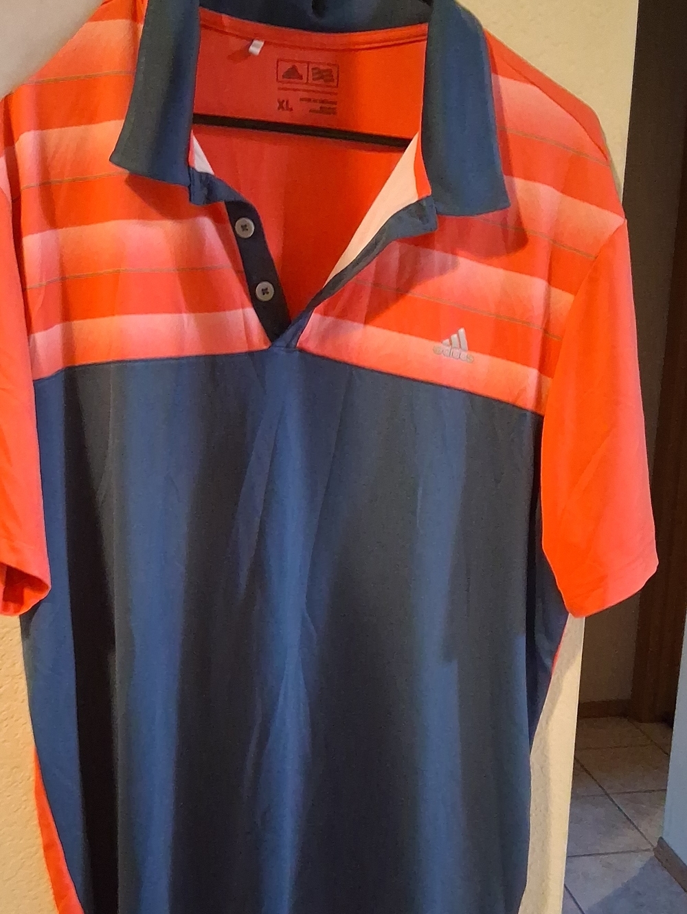 Mens Adidas Coral & Navy Polo Shirt Size XL